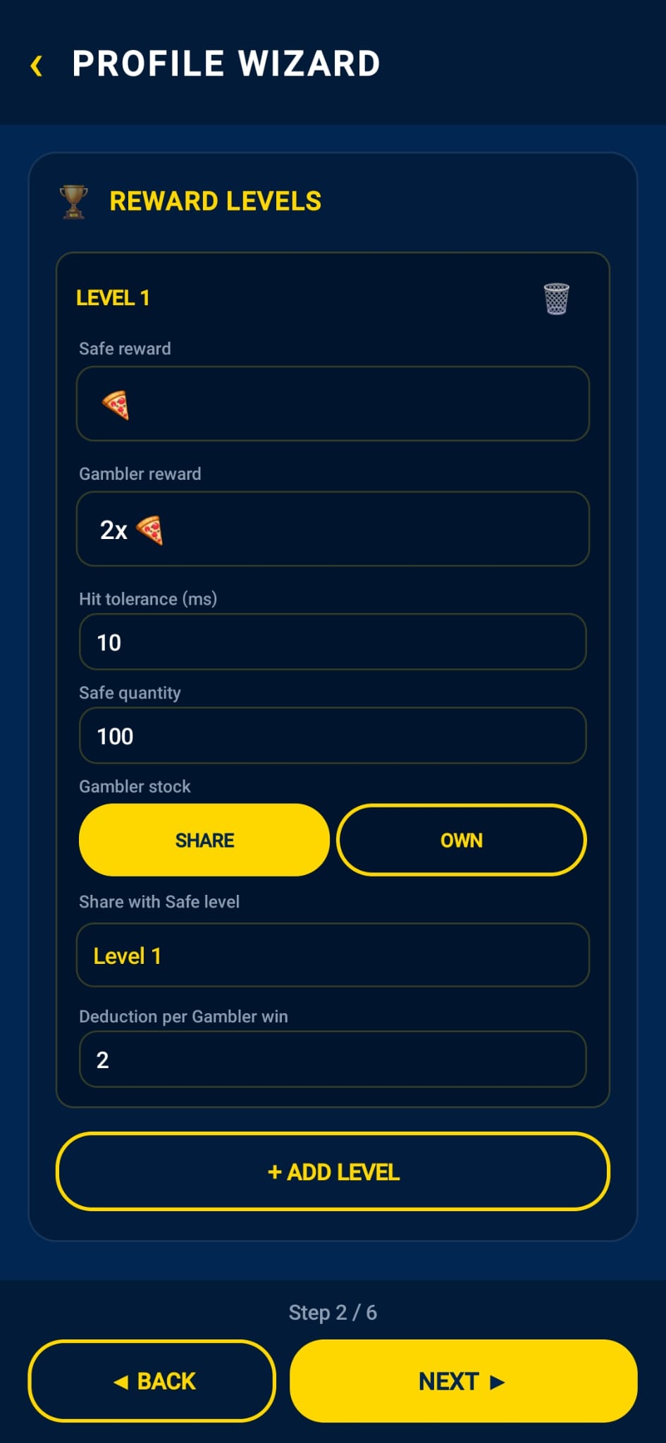 Razine nagrađivanja u čarobnjaku / Reward levels in the wizard